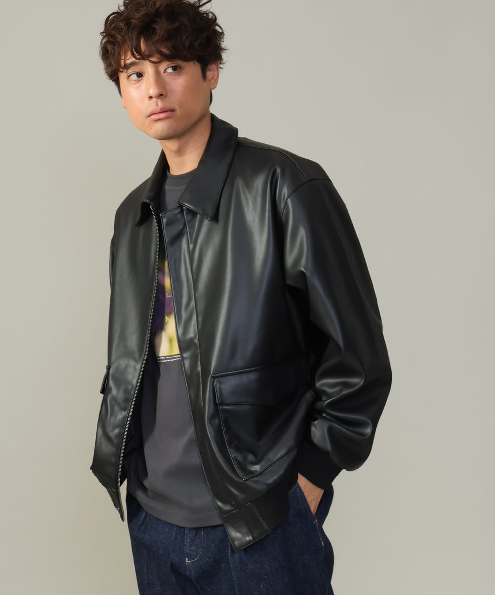洗濯機で洗える】フェイクレザーブルゾン(その他のコート・ブルゾン