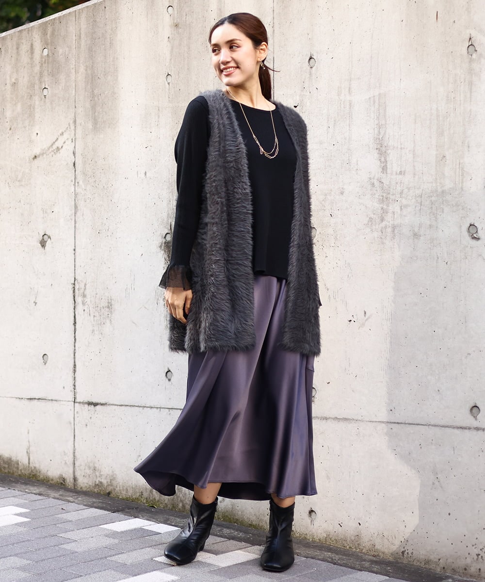 大きいサイズ】サテンバックフレアスカート(ロング・マキシ丈スカート