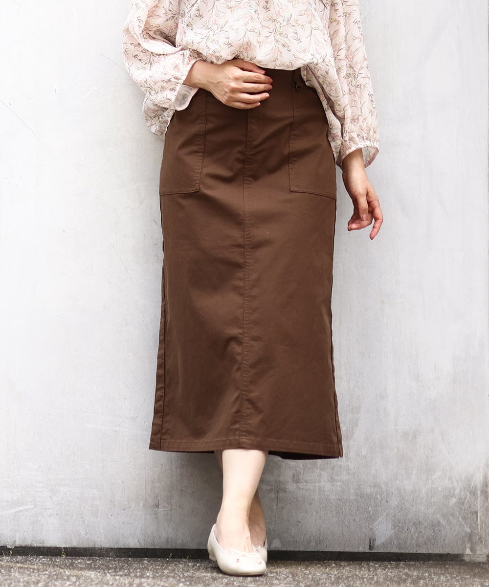 大きいサイズ】サイドボタンタイトスカート(ロング・マキシ丈スカート