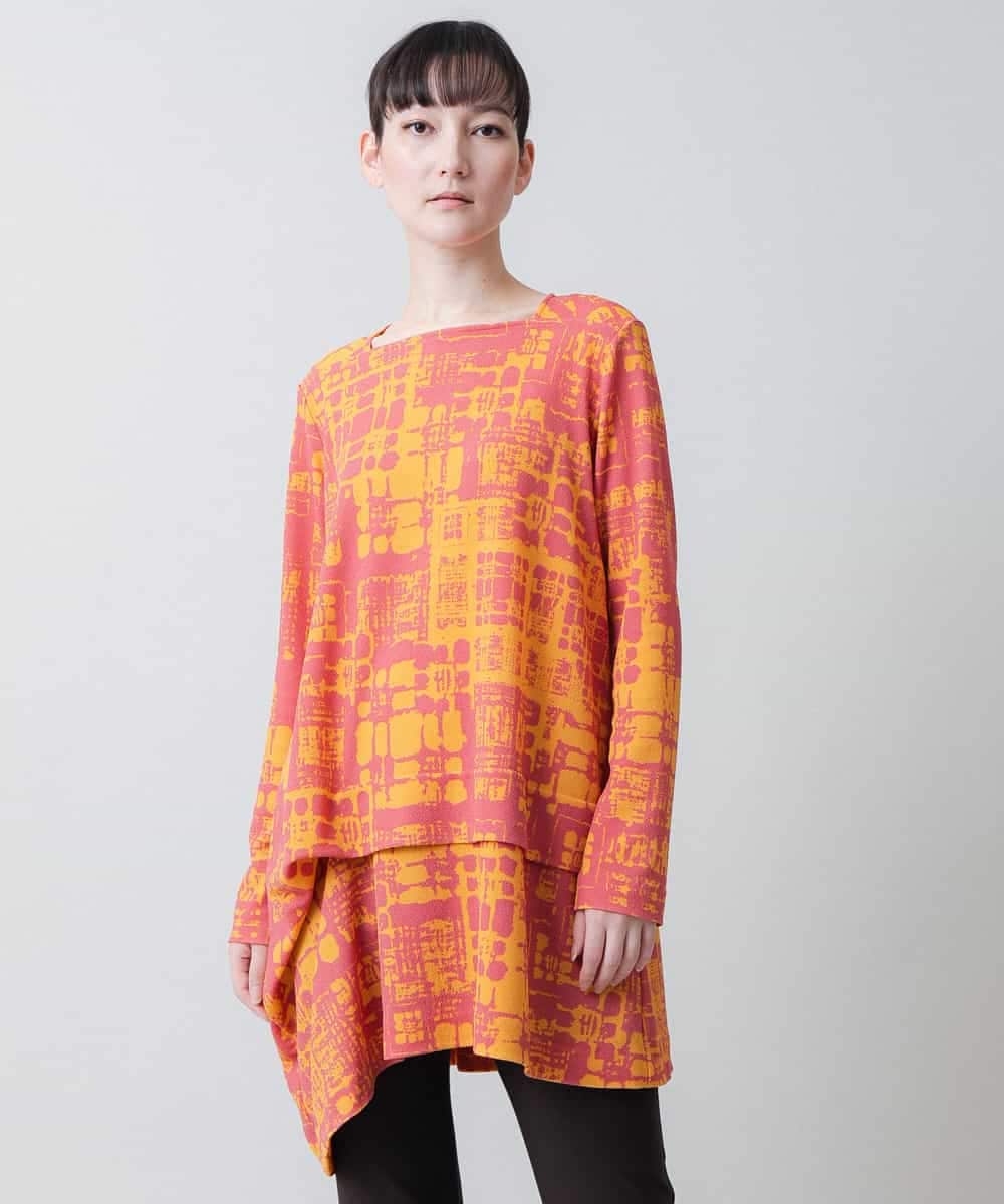 幾何柄プリントチュニックトップス /日本製/洗える(チュニック