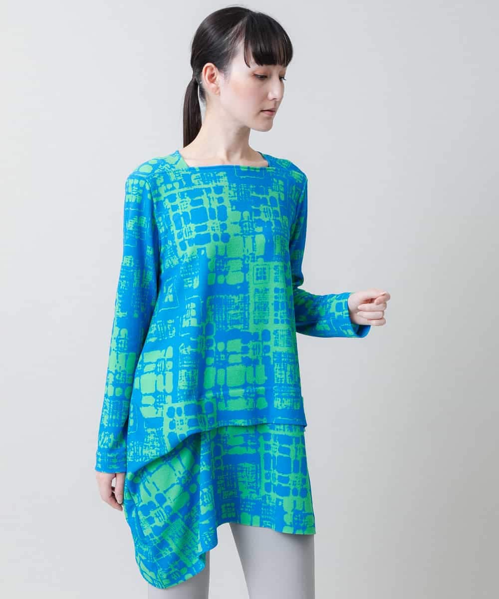 幾何柄プリントチュニックトップス /日本製/洗える(チュニック
