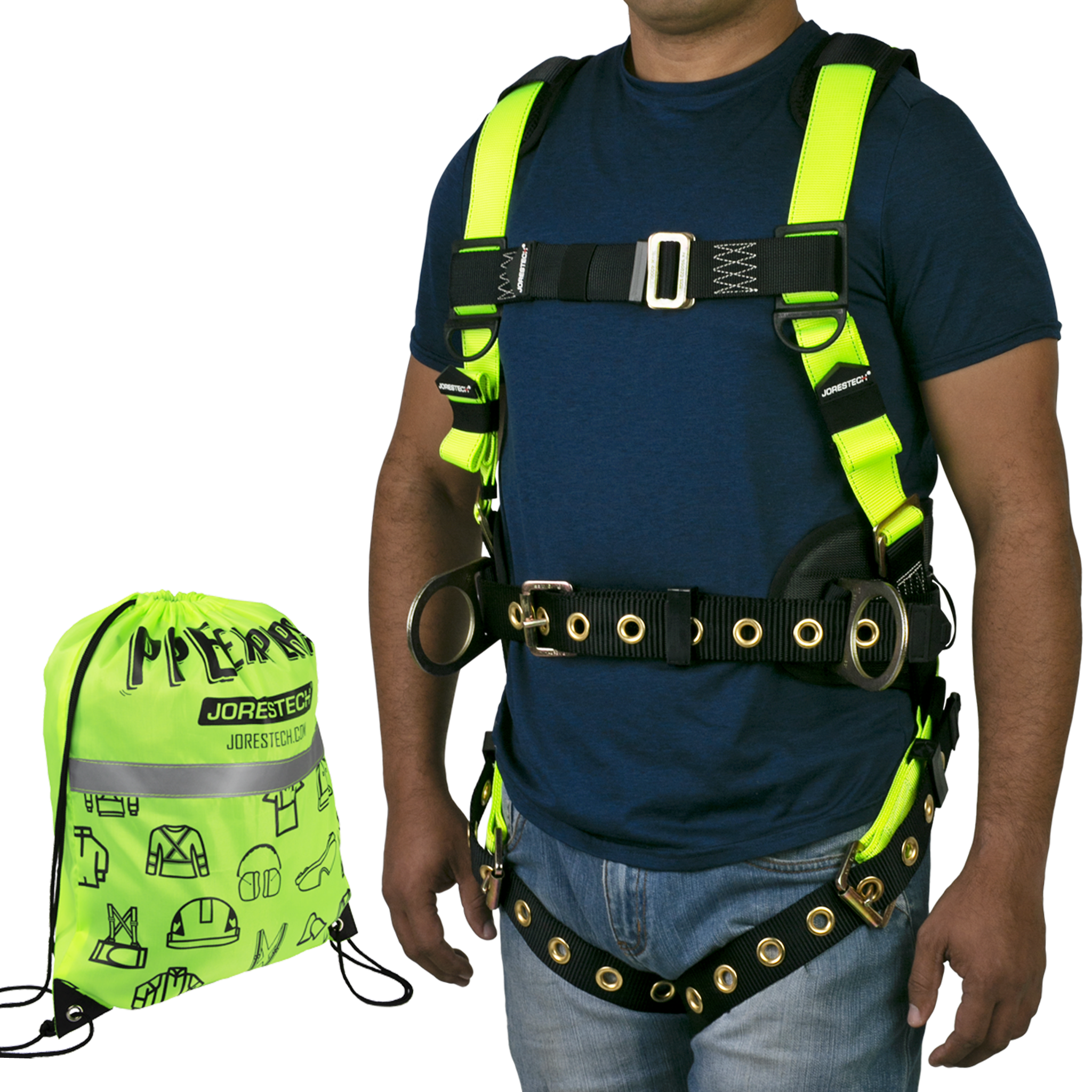 Hi-Vis 3D Body Harness with Padded Belt & Shoulder Straps | ANSI