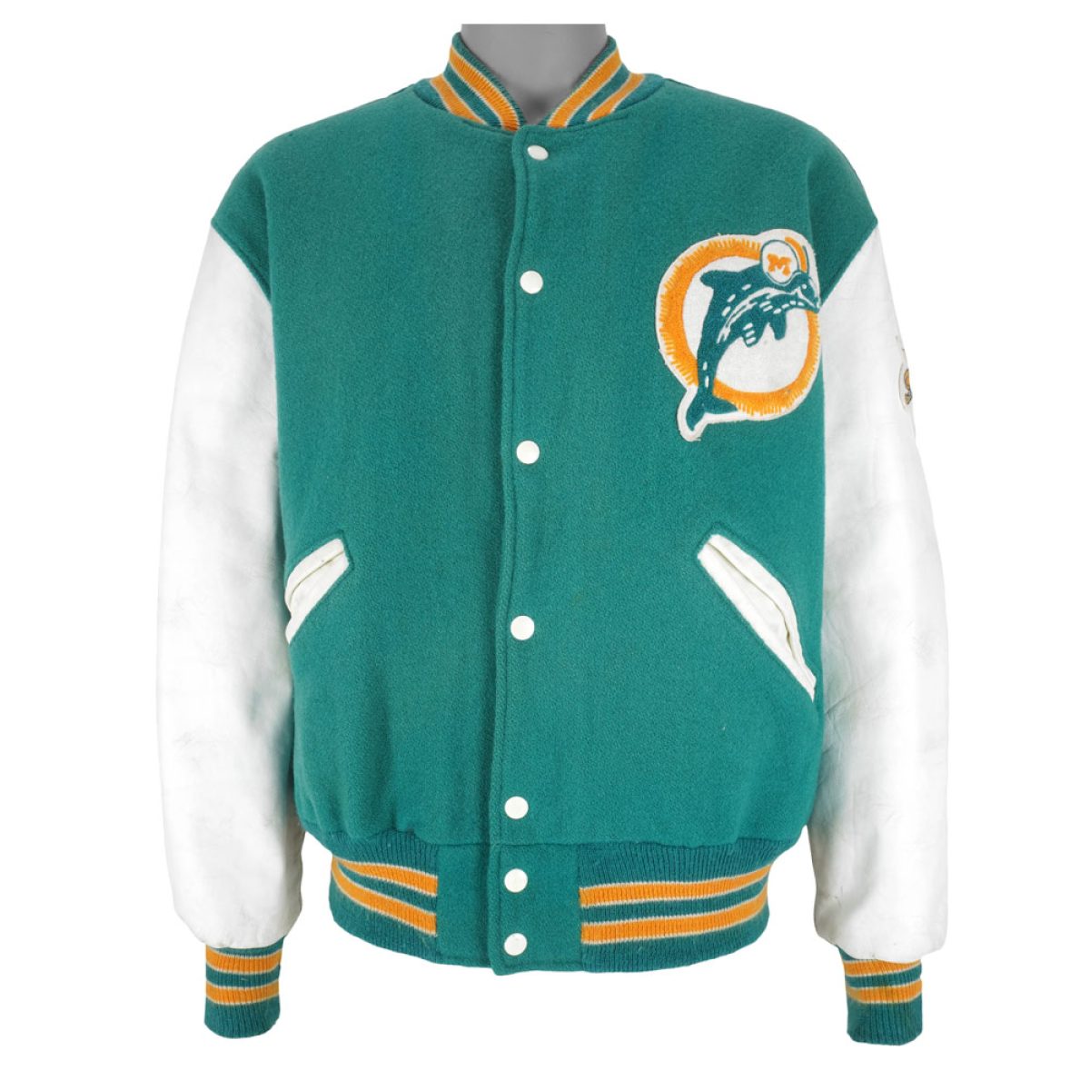 NFL Aqua/White 1980s Miami Dolphins Varsity Jacket