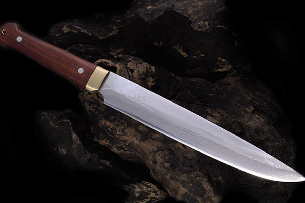 佐治武士作 三日月鞘黄銅沈木山刀9寸・両刃 | 日本刃物総本店