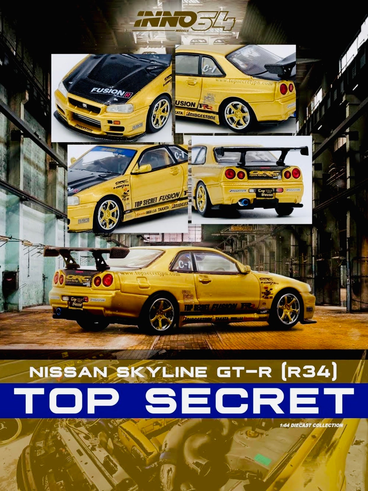 Inno64 Factory Sealed Nissan Top Secret R34 GT-R Gold – Jcardiecast