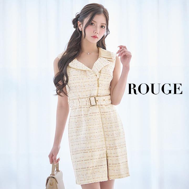 ジップアップジャケットベルトツイードミニドレス/キャバドレス【S-M