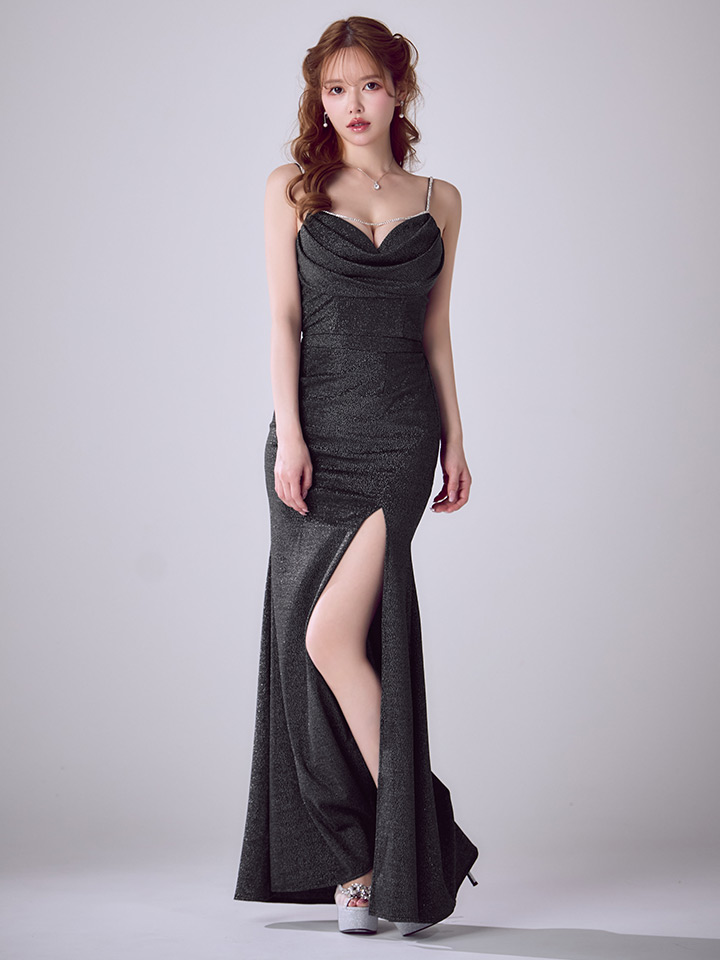 送料無料！キャミソールラメセットアップロングドレス/キャバドレス