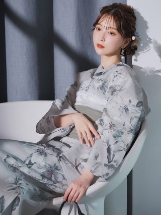 sugarnine JEWELS グレー地×可憐に咲き誇る百合浴衣 5点セット 即日