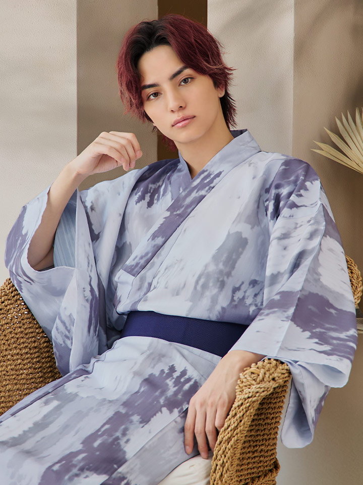 即日発送！】【メンズ浴衣】くすみブルーグレーモザイク柄浴衣【浴衣3