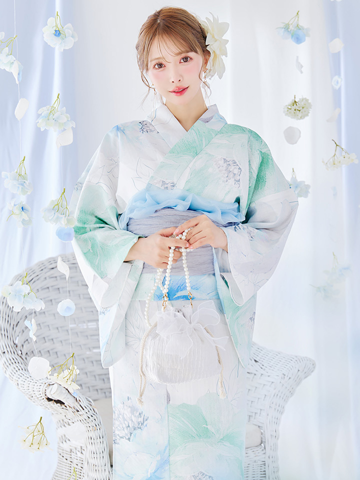 即日発送】【浴衣セール！】大柄アイシーミントフラワー浴衣 【浴衣3