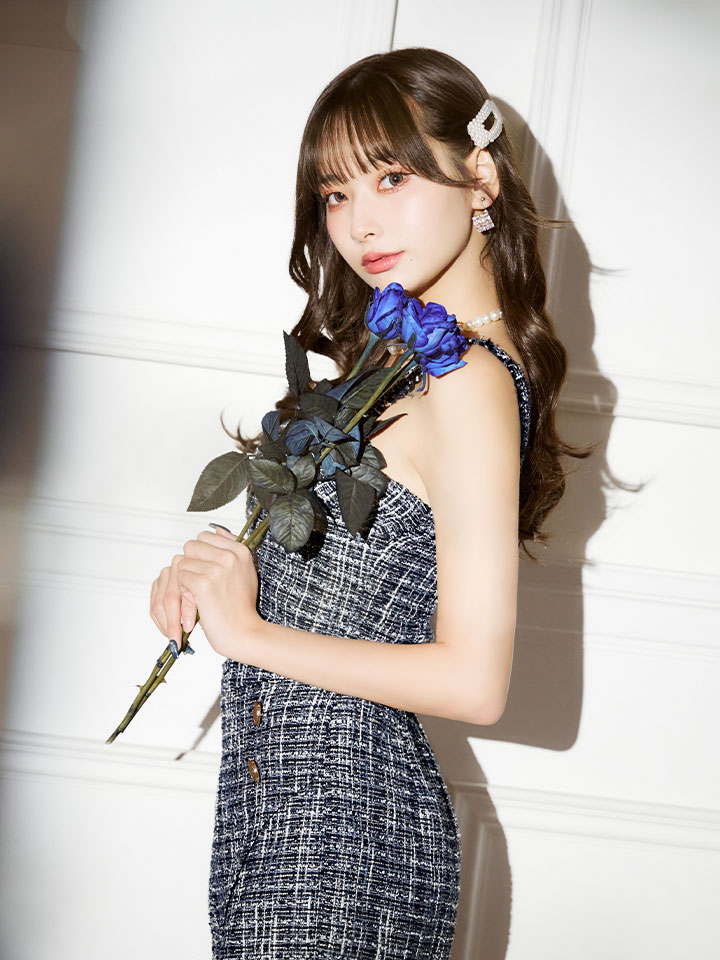 セットアップツイードミニドレス/フロントジップ/ノースリーブ/谷間