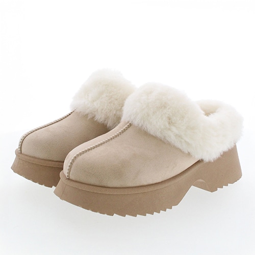 厚底ムートンクロッグサボミュールシューズ(M ダークブラウン