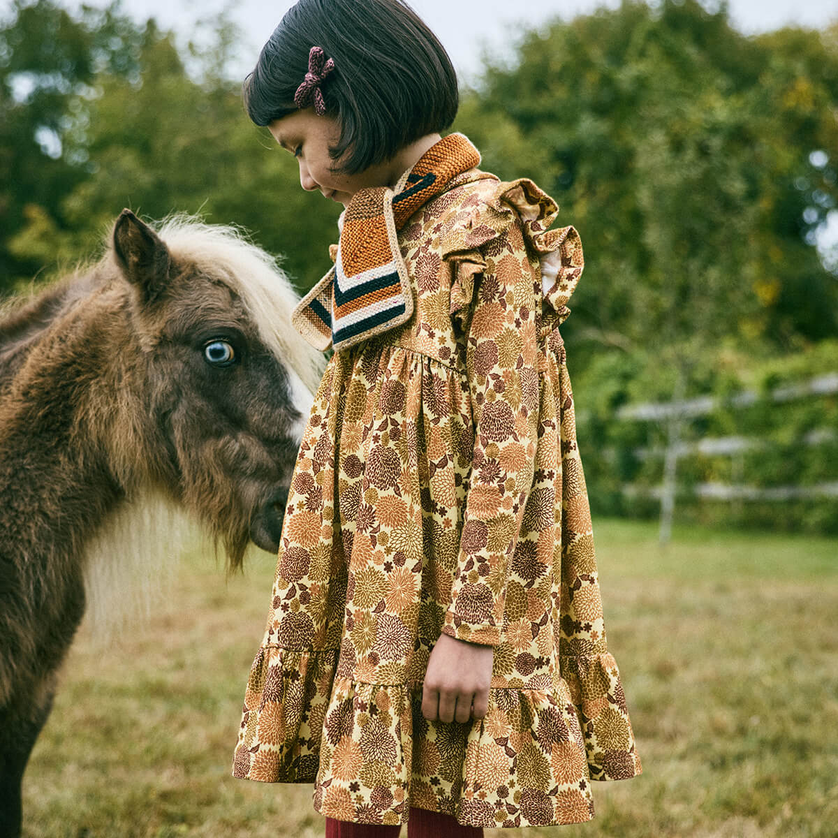 Ruffle Sleeve Dress in Acorn Crysanthemum by Misha & Puff – Junior