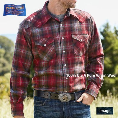 ペンドルトン ウエスタンシャツ（レッド・ブラック・ベージュオンブレ