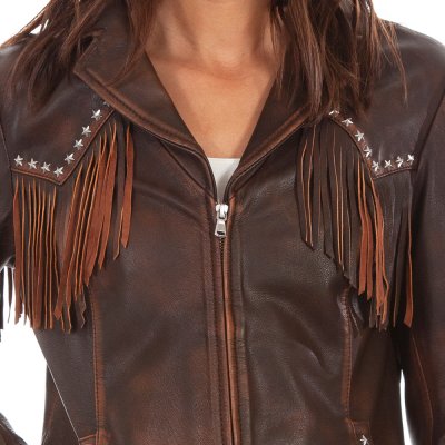 スカリー スタースタッズ &フリンジ レザー ウエスタン ジャケット