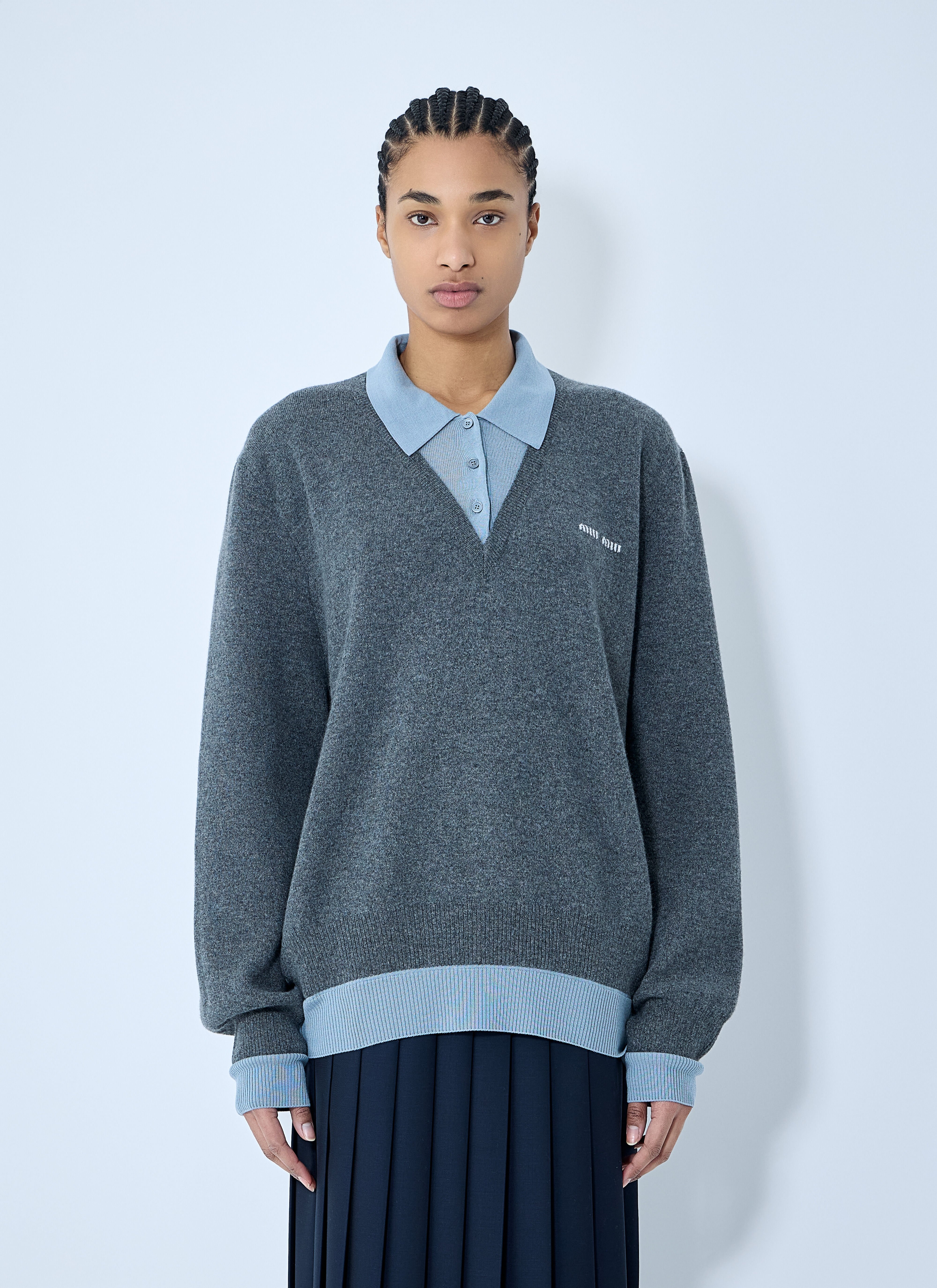 Miu Miu レディース ロゴモチーフ・ニットポロセーター の ブルー | LN-CC®