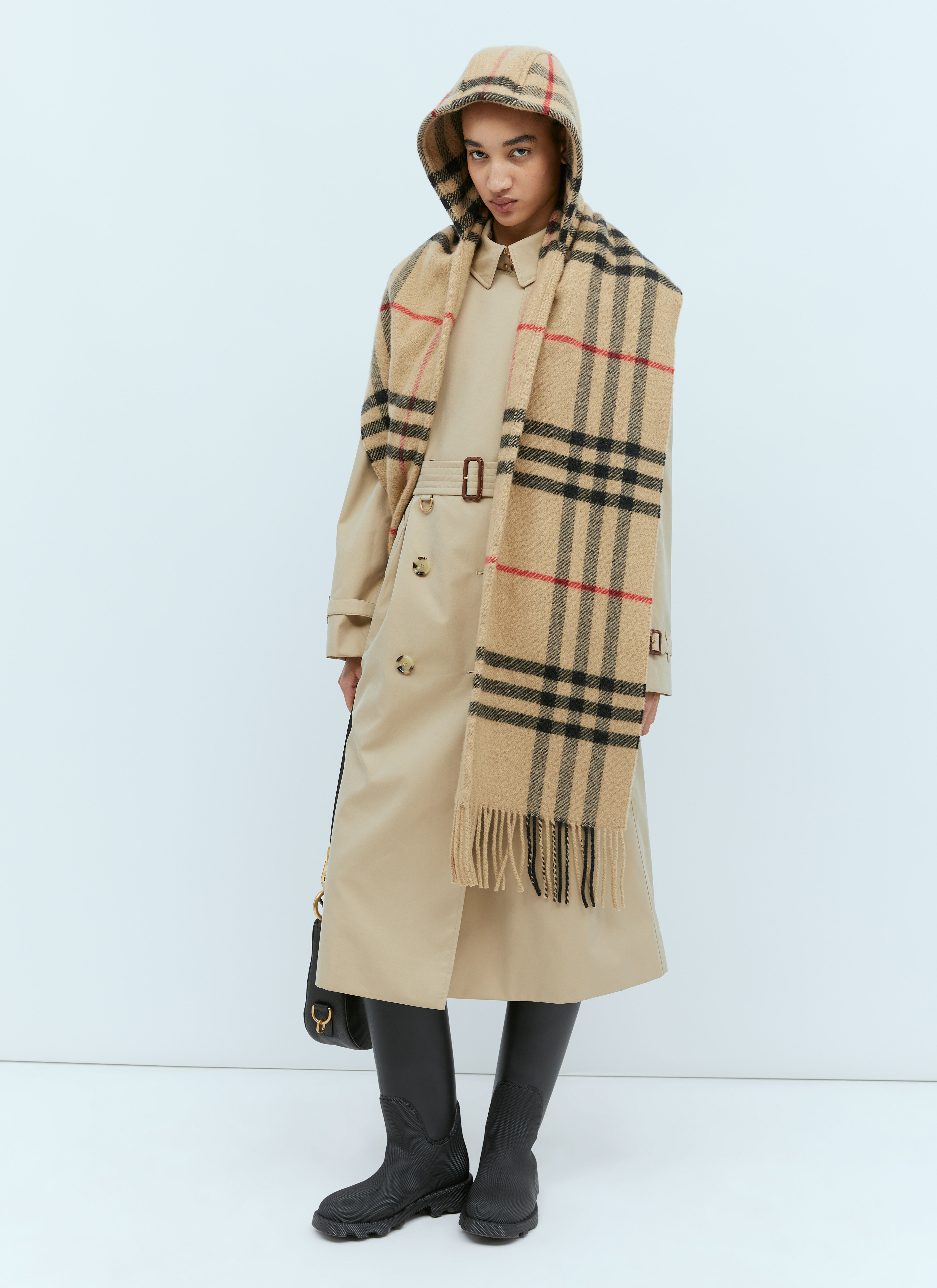 Burberry レディース チェックウールカシミア フード付きスカーフ の