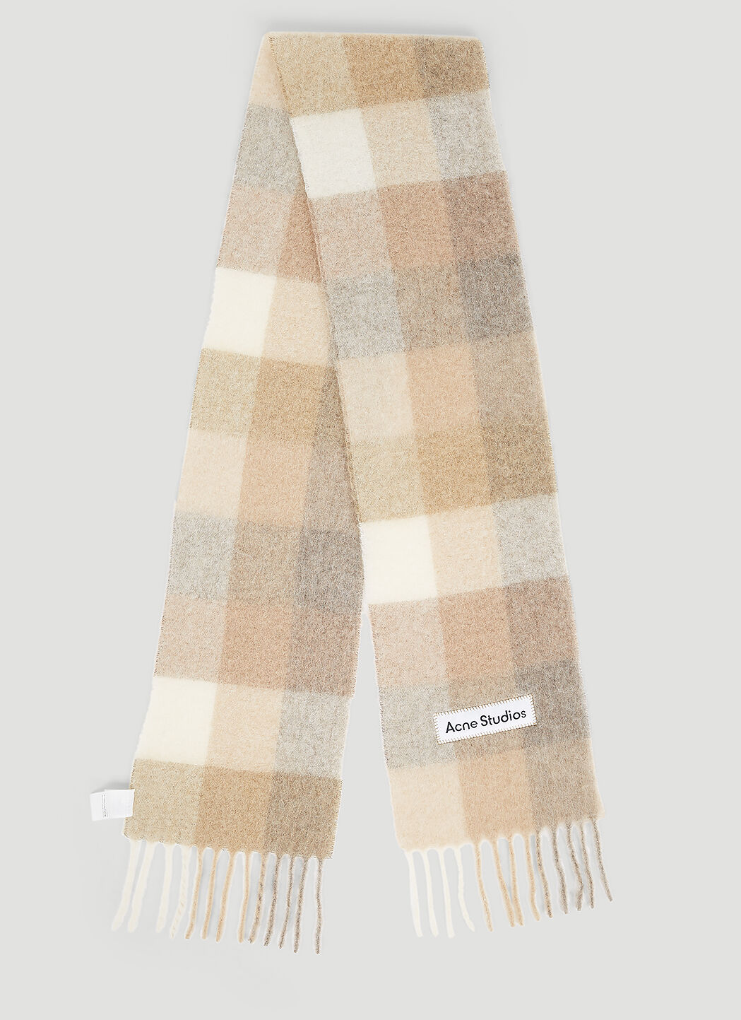 Acne Studios レディース チェックロゴパッチマフラー の ベージュ