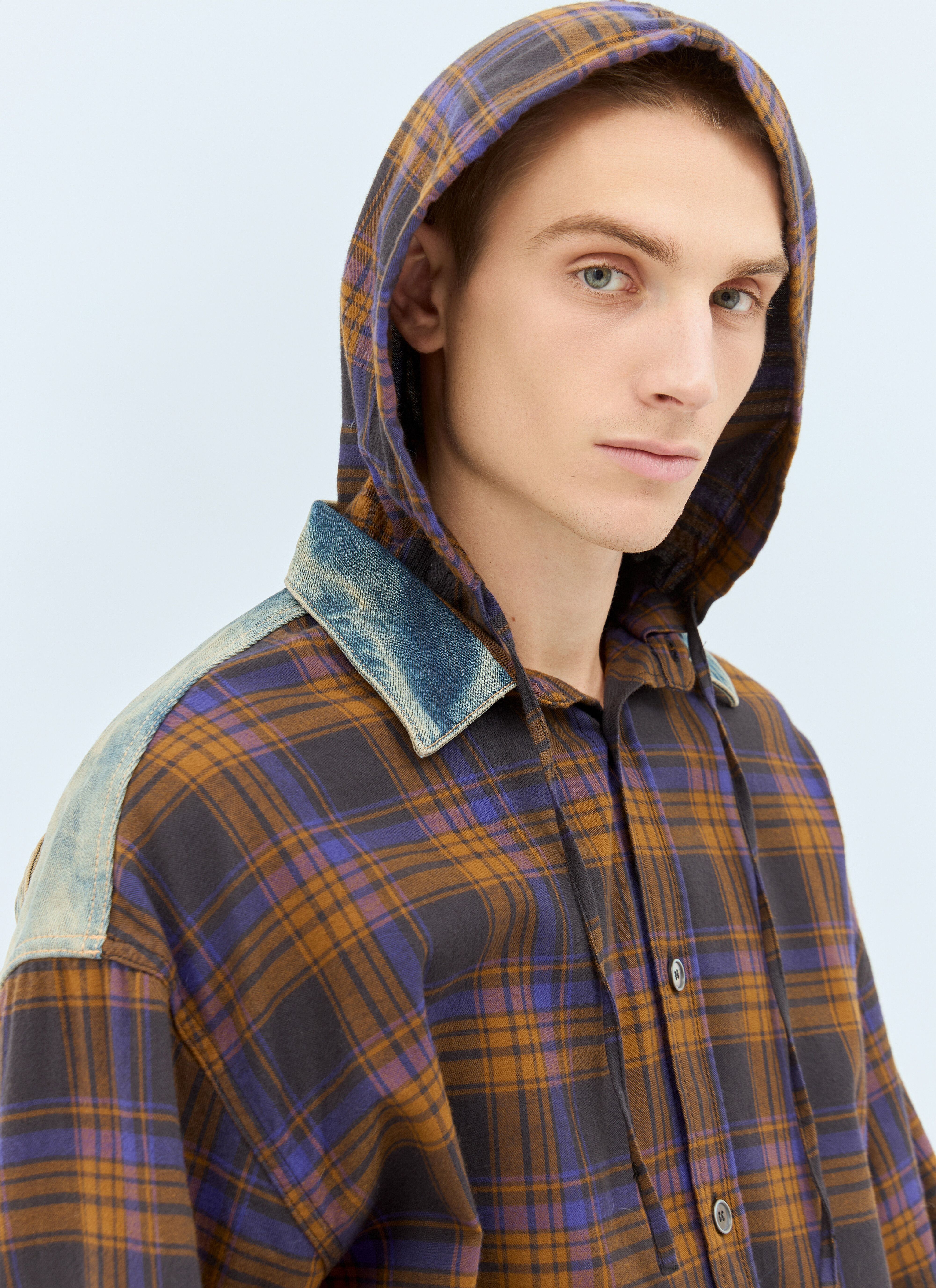 Acne Studios Men's' Hooded Button-Up Check Shirt in Brown | LN-CC®