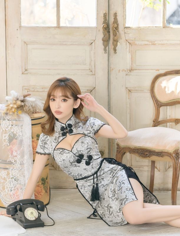 SMLサイズ/4カラー/2点セット】 編み上げ レースアップ 龍柄 レース 美