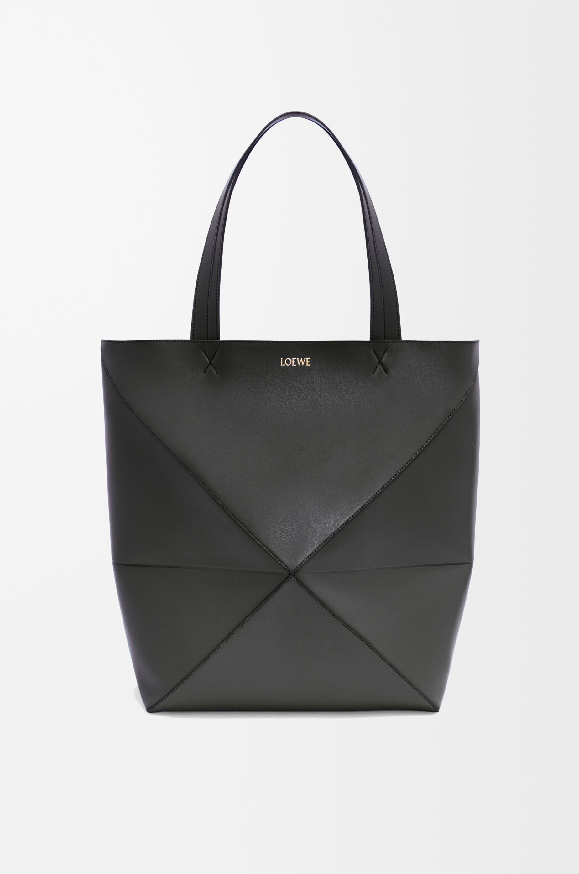 XL Puzzle Fold tote in shiny calfskin Black - LOEWE USA Official