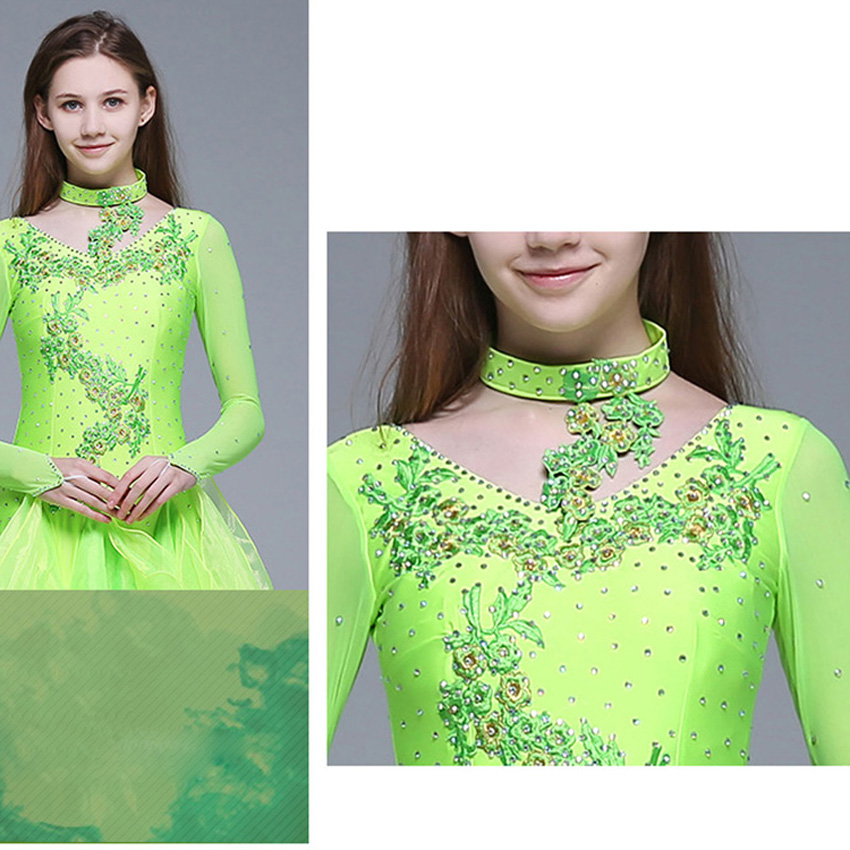 蛍光グリーン社交ダンス衣装セクシーな社交ダンスドレス女性社交ダンス