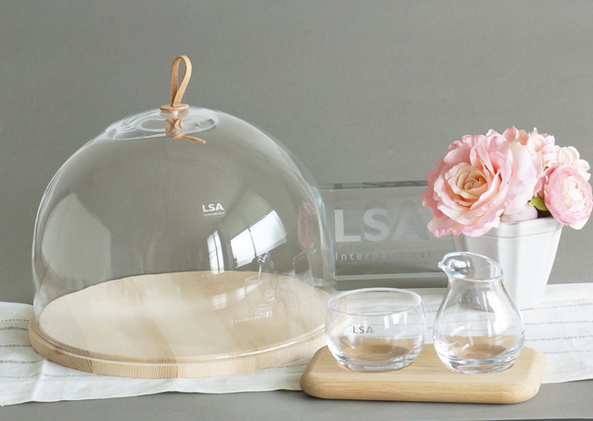 LSA】IVALO ガラスドーム 320mm/ガラス製/木/ケーキドーム/レザー