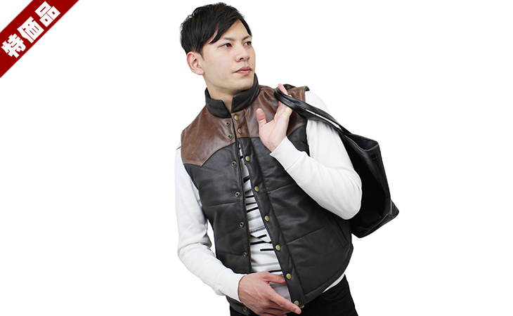 特価品】ダウンベスト風中綿レザーベスト ゴートスキン（山羊革