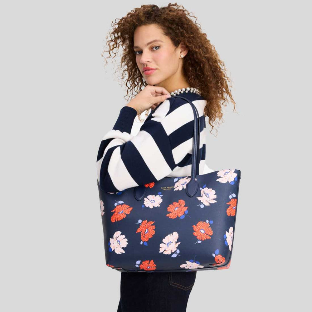 KATE SPADE Bleecker Dotty Floral Large Tote Parisian Navy Multi KF799