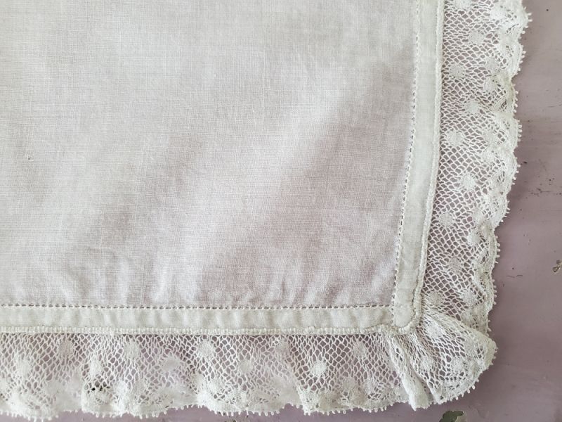 フランスアンティーク レースハンカチ イニシャル刺繍
