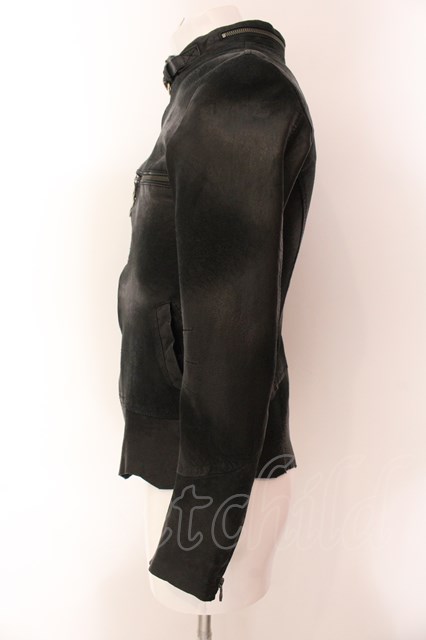 14th Addiction / Cross Zip Leather ジャケット 1 ブラック（ムラ染色