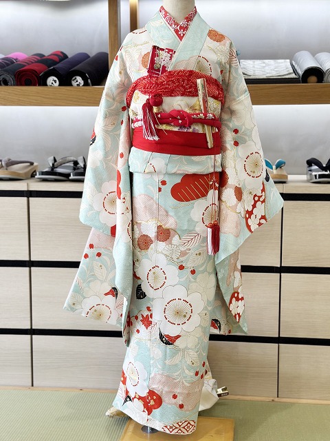 七五三 正絹四つ身着物 絞り 刺繍 長襦袢セット 7歳用 七五三着物