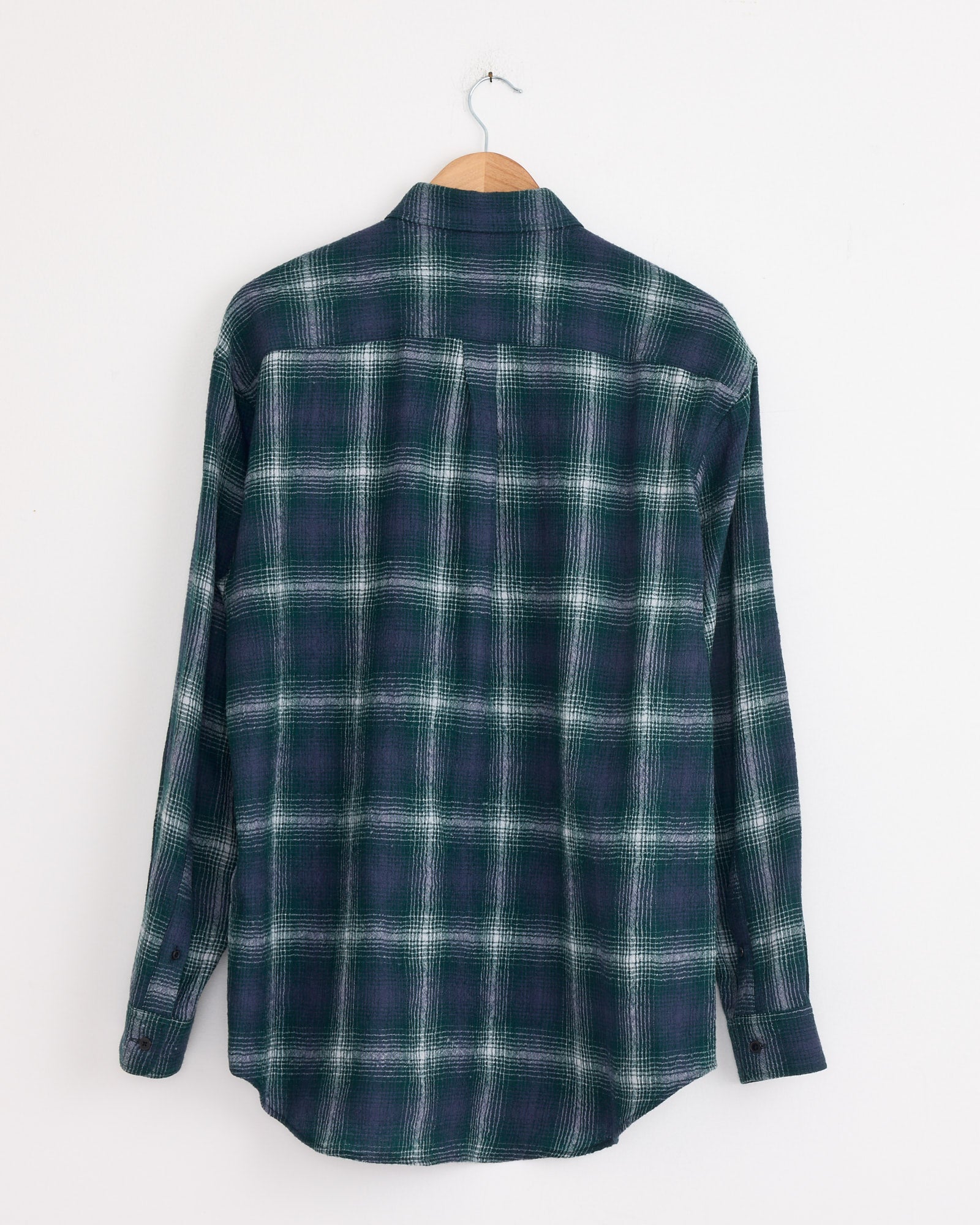 Airy Wool Check Shirt in Forest Green/Navy