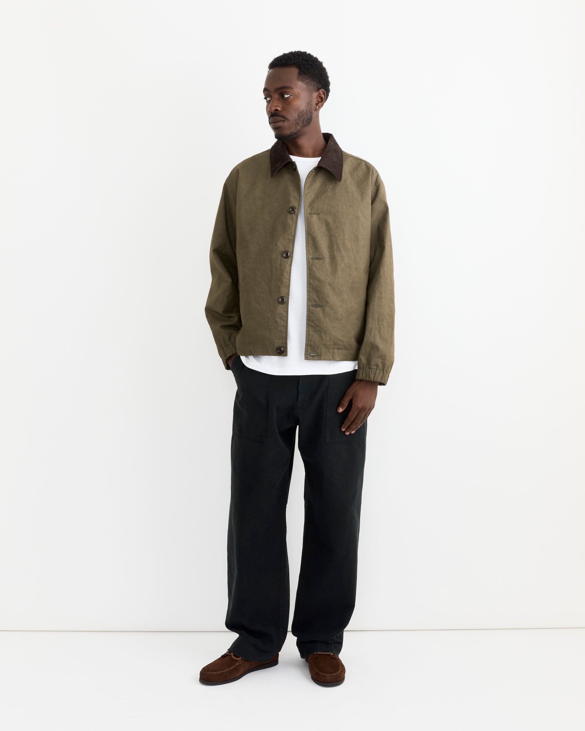 Tropical Wool Zip Blouson in Dark Khaki