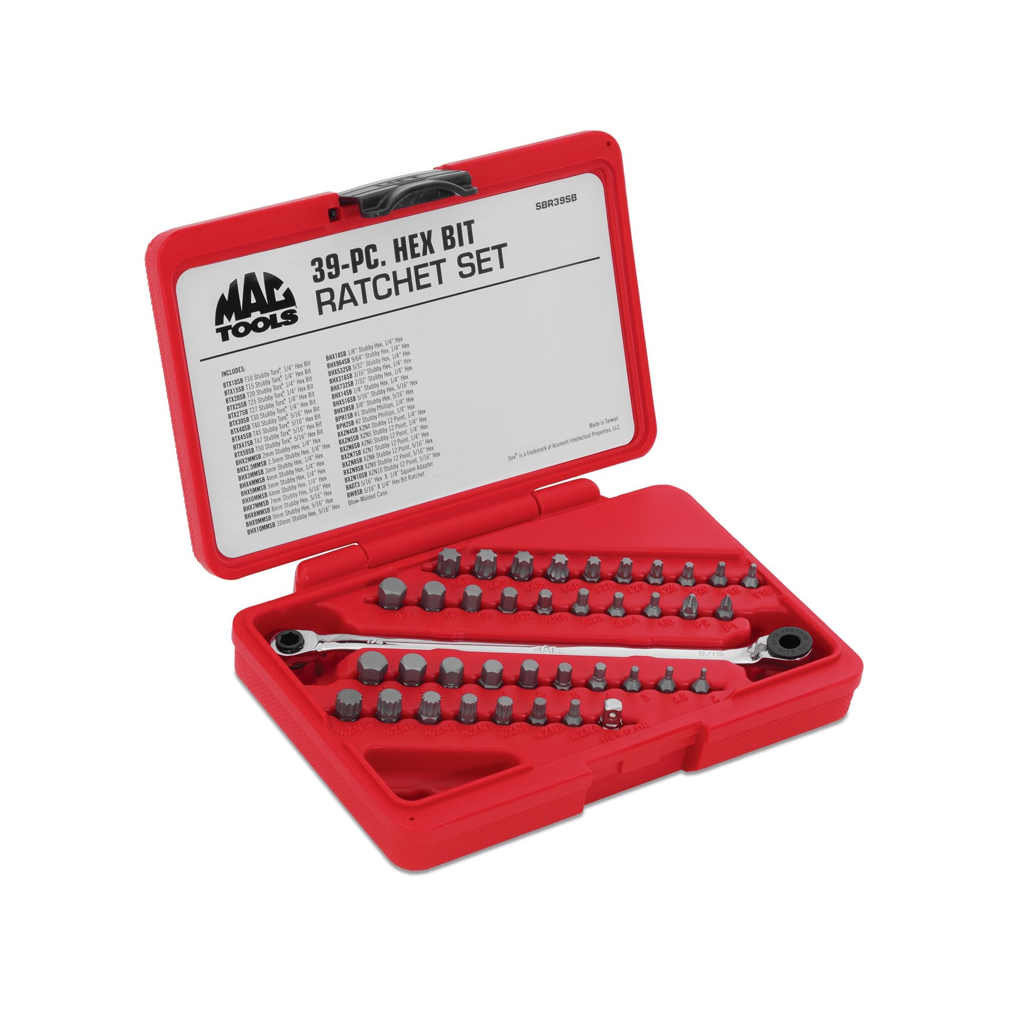 39-PC. Ratchet and Stubby Bit Set