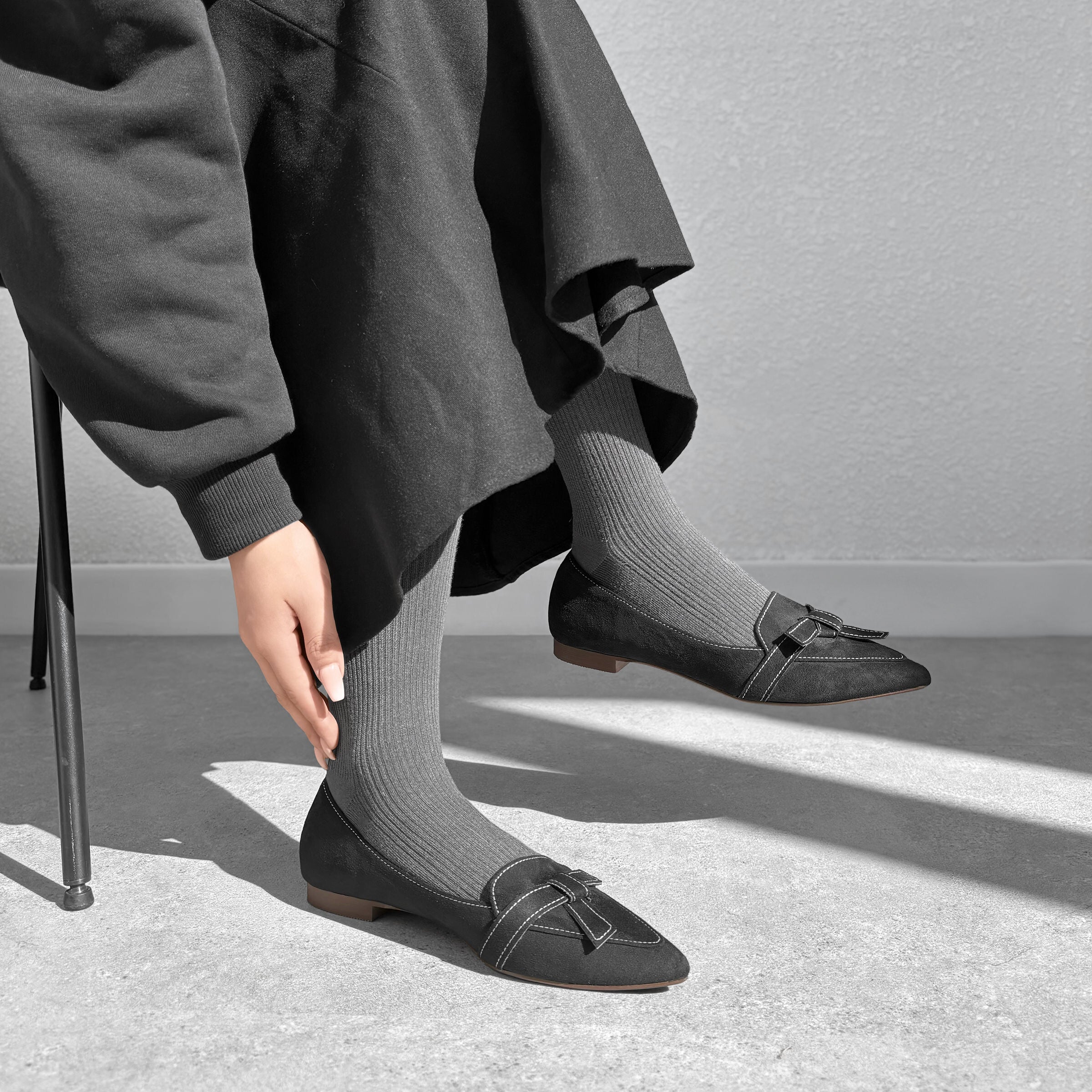 30%OFF：2025AW：ステッチリボン ローファー（m17016）ブラックS