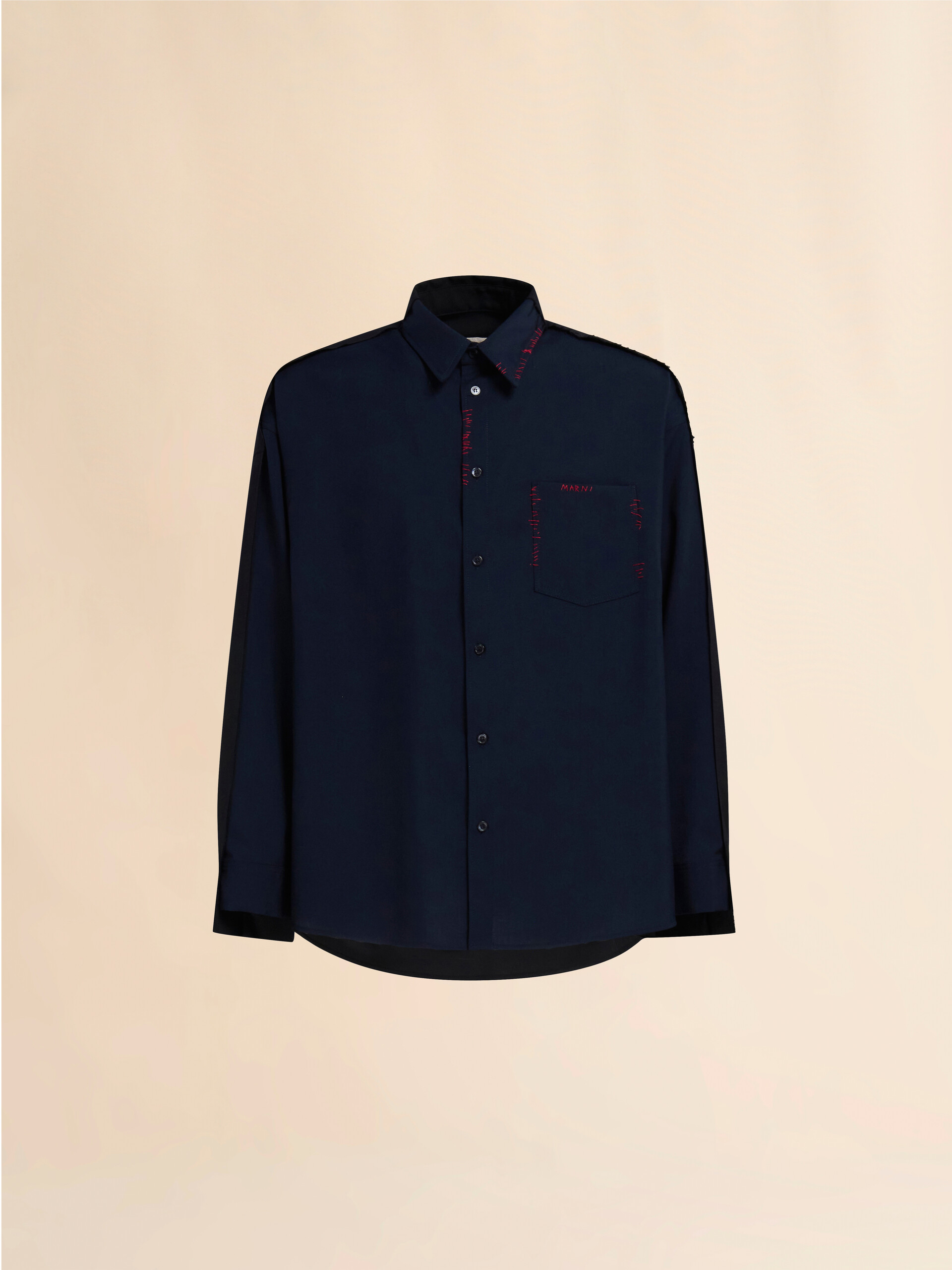 ディープブルー トロピカルウール製シャツ、コントラストバック | Marni