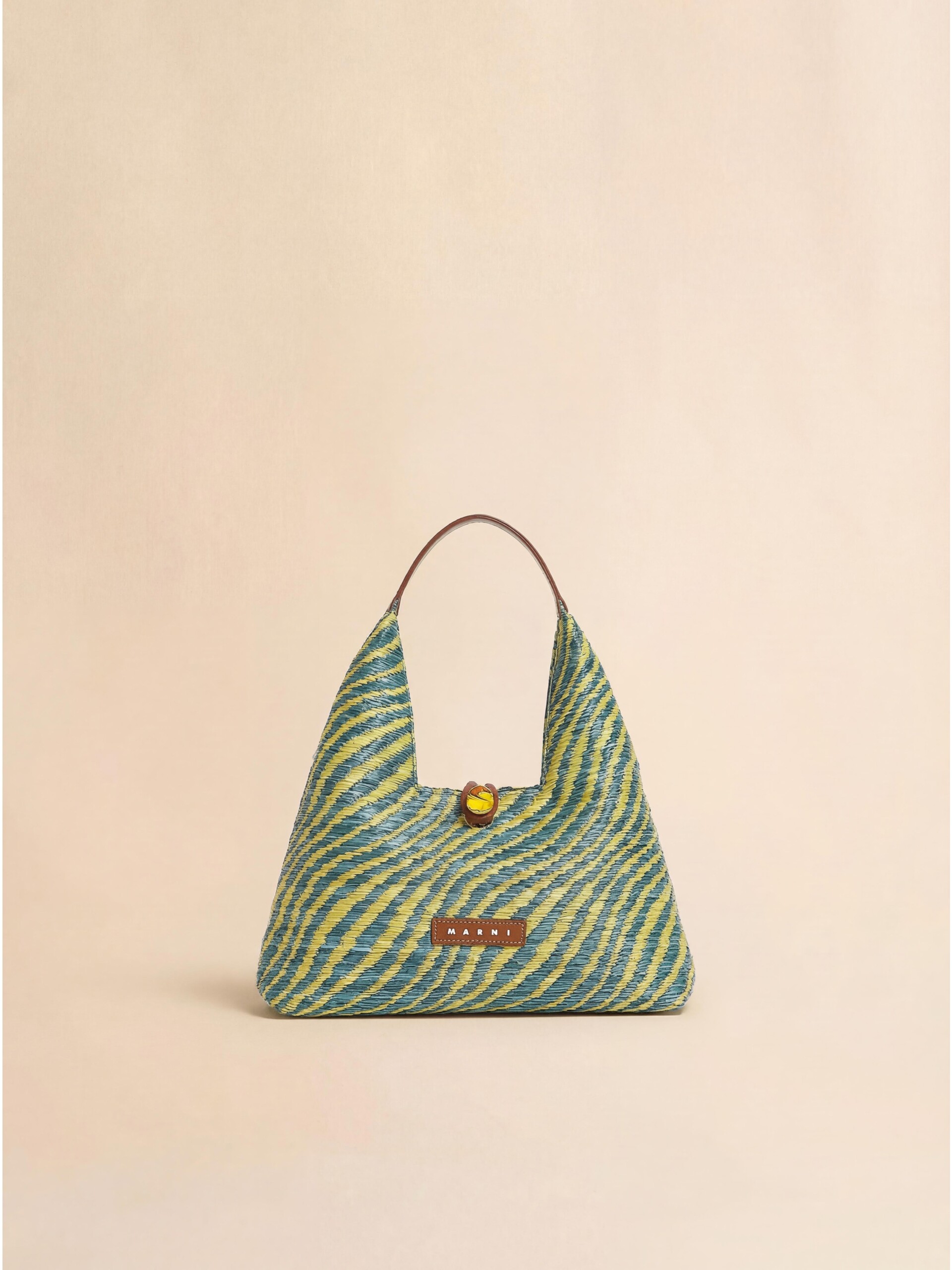 Black wavy raffia-effect Trapeze mini top handle bag | Marni