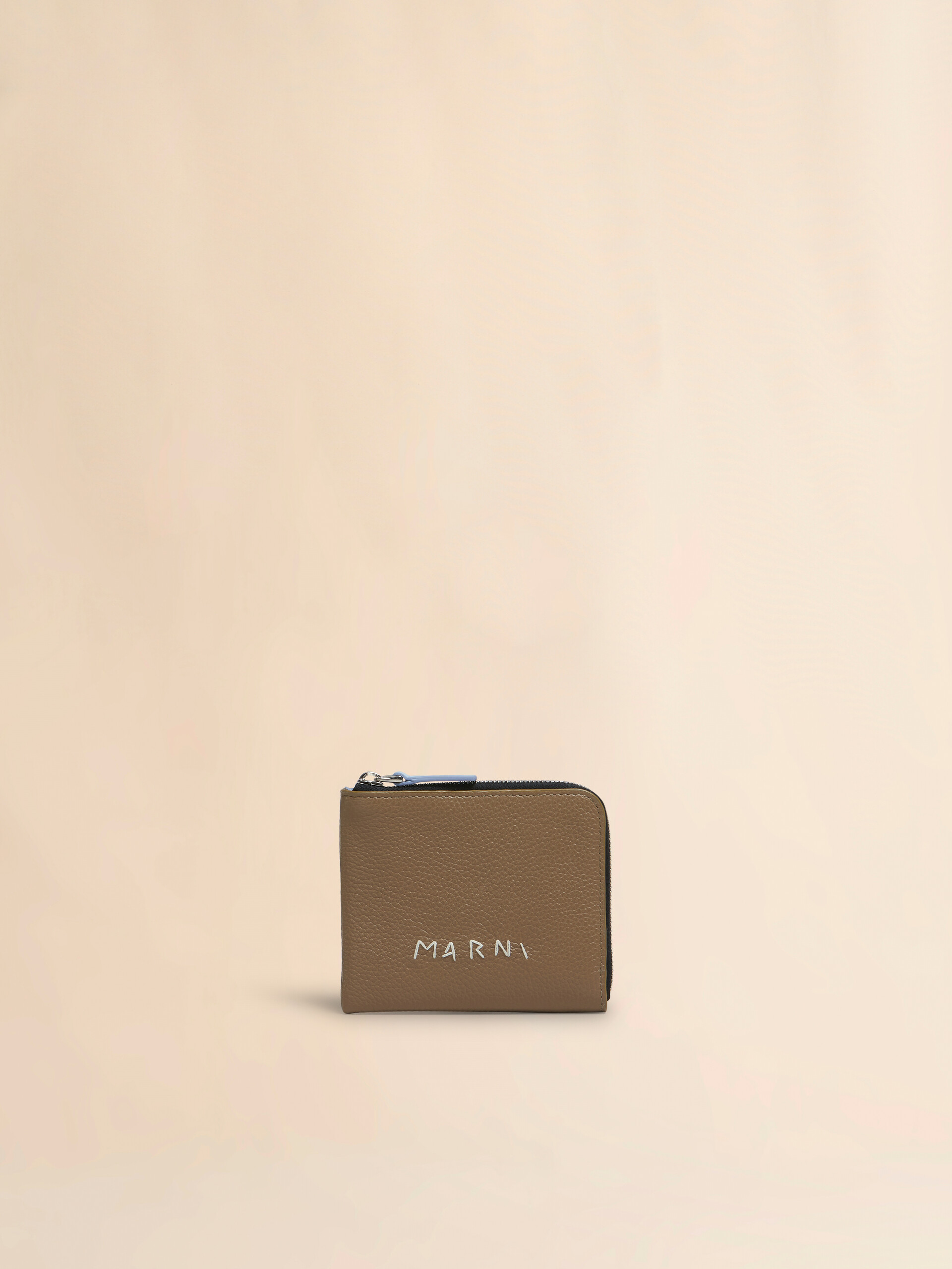 Black leather zip-around wallet with Marni Mending embroidery | Marni