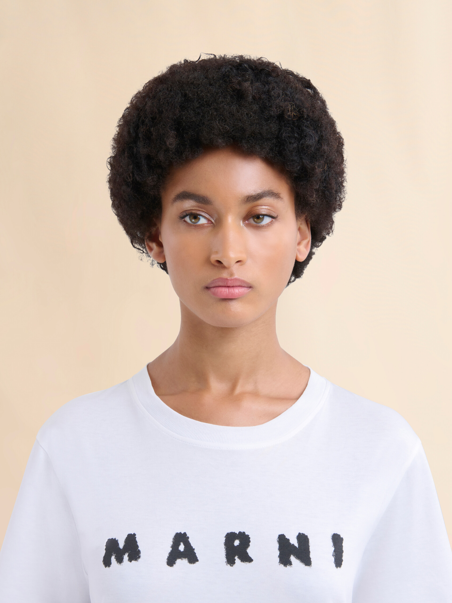 White jersey T-shirt with Marni scribbled logo | Marni