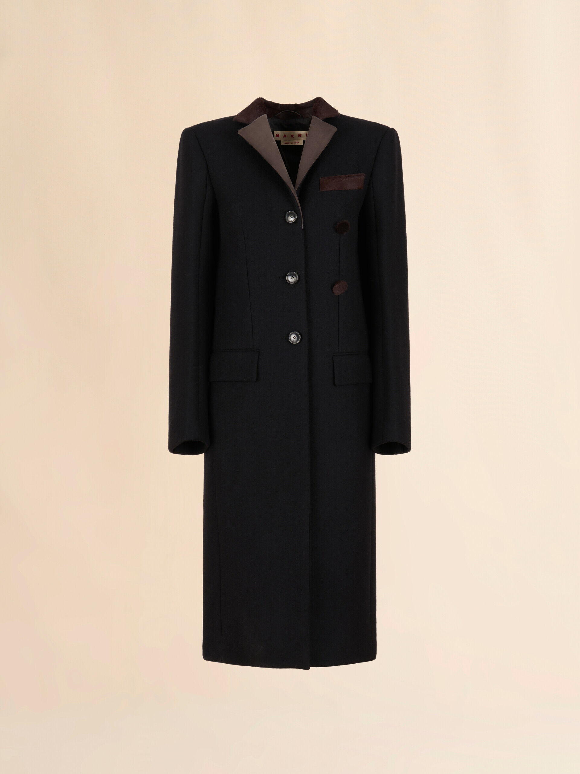 Black wool felt coat with leather details | Marni