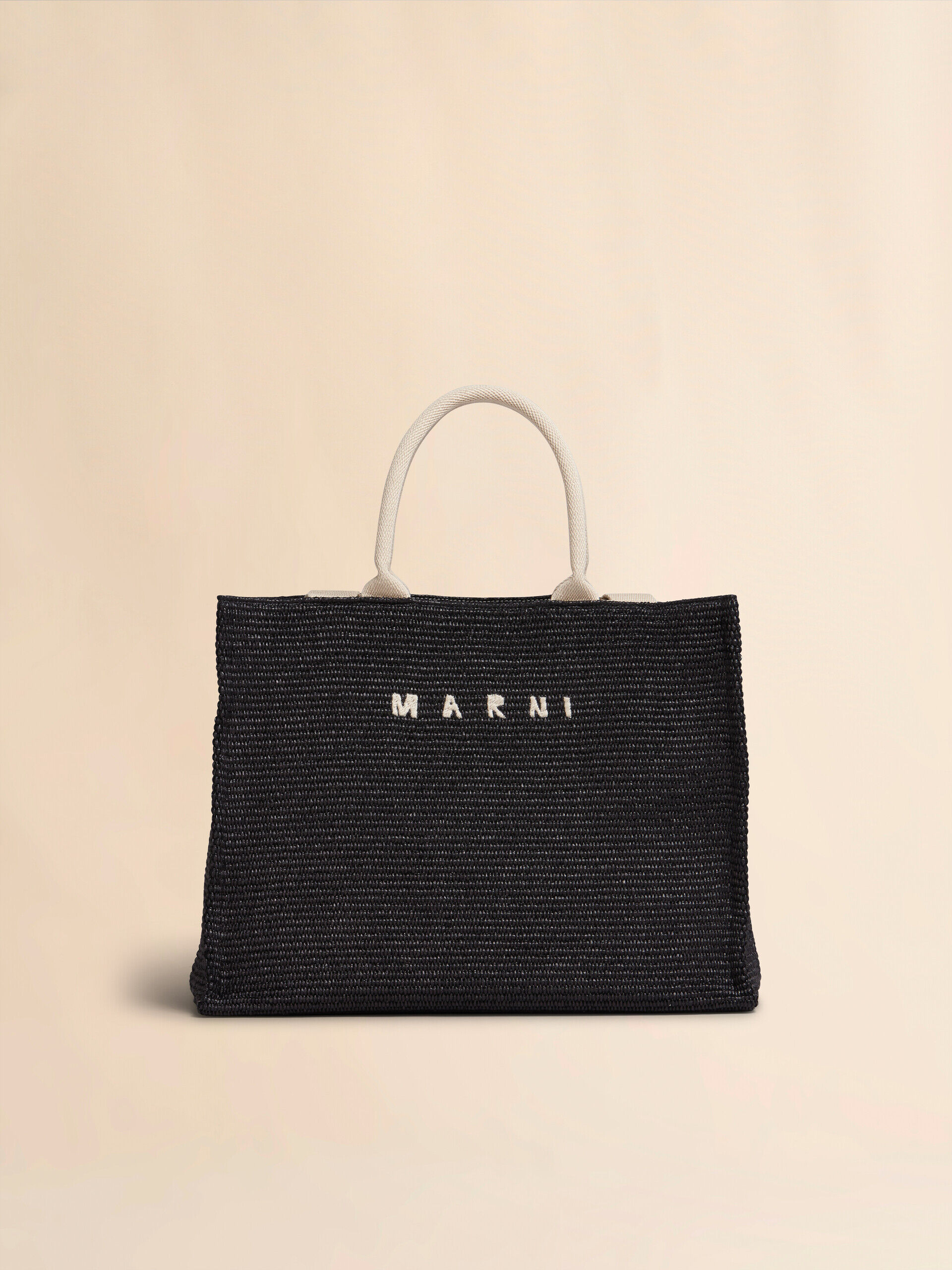 Shopping tote in black raffia-effect fabric | Marni