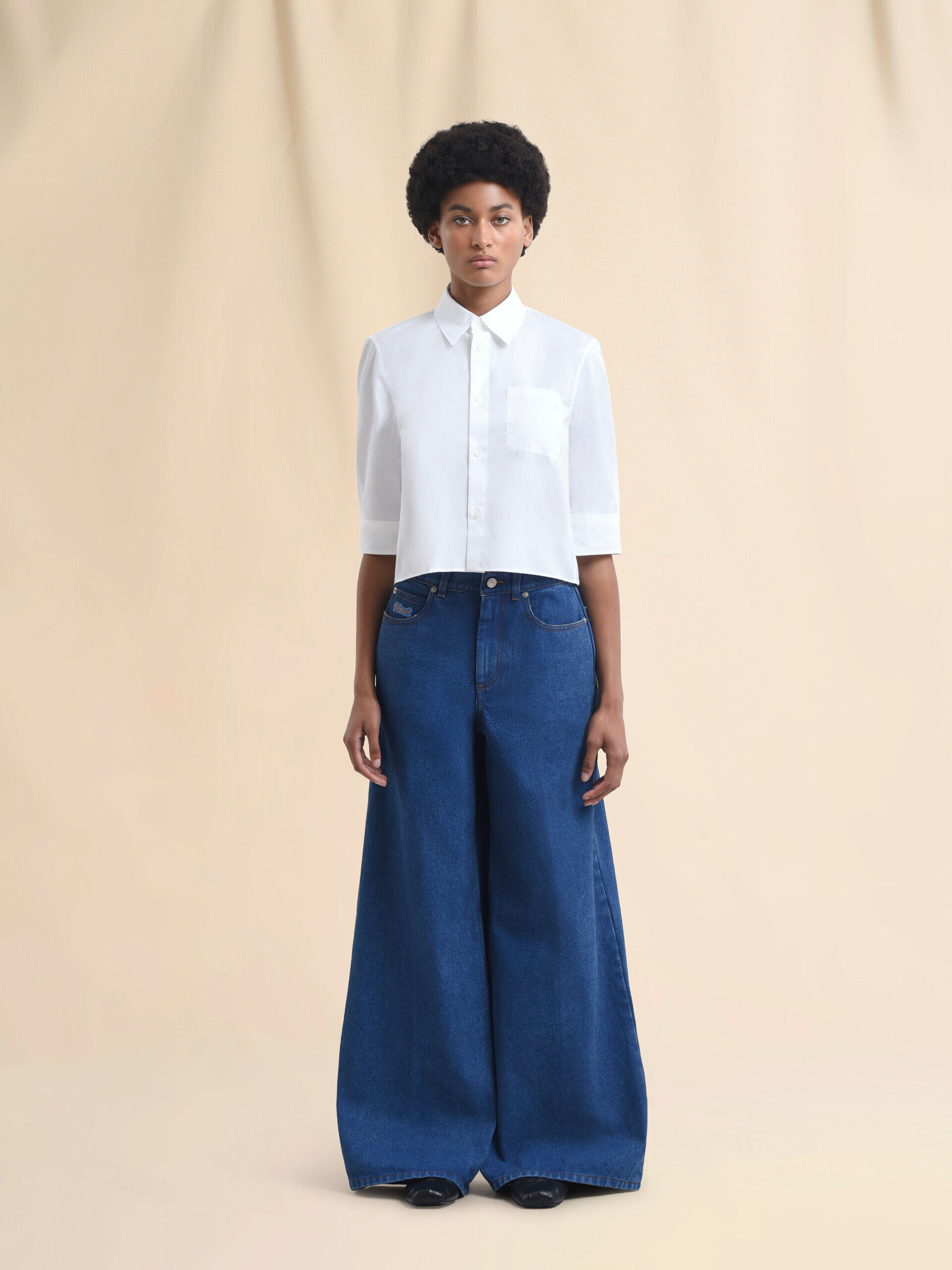 Blue organic denim wide-leg jeans | Marni