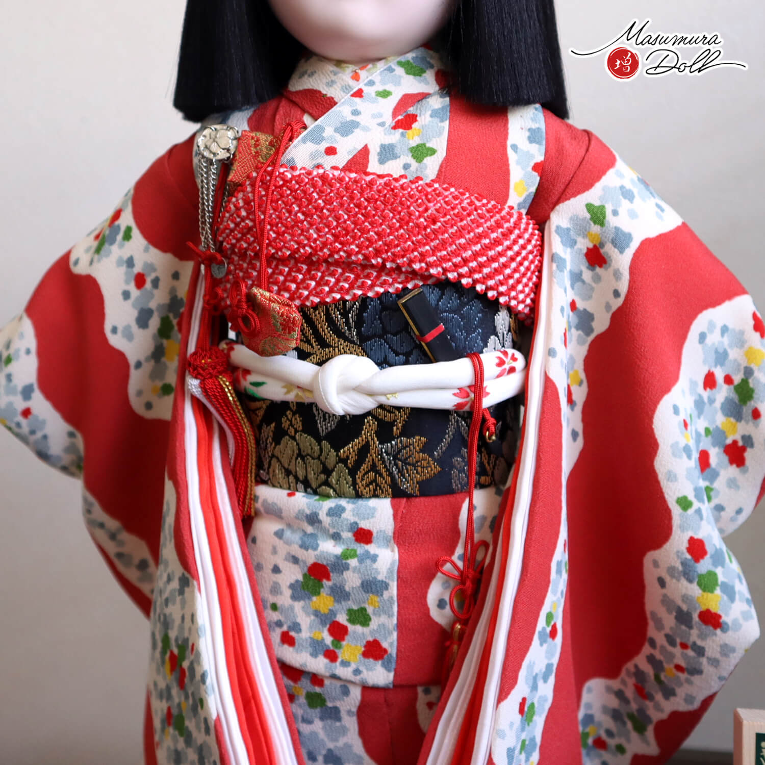 元賀章介作 12号(尺二) 着尺 正絹 別染め エンジ 越前塗台 市松人形