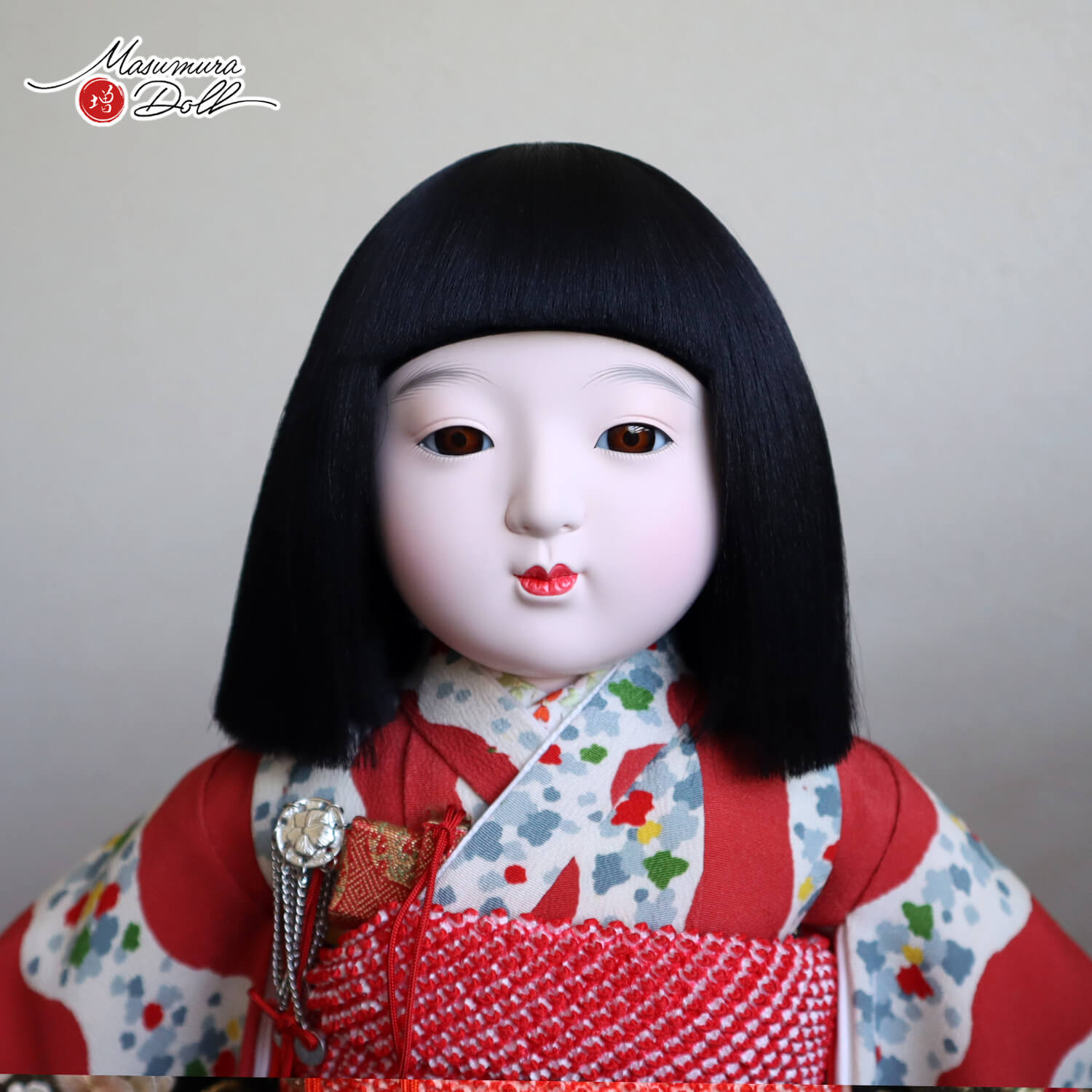 元賀章介作 12号(尺二) 着尺 正絹 別染め エンジ 越前塗台 市松人形