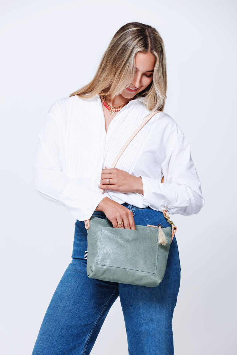 Seafoam Leather Sling Bag | Meanwhile Back on the Farm