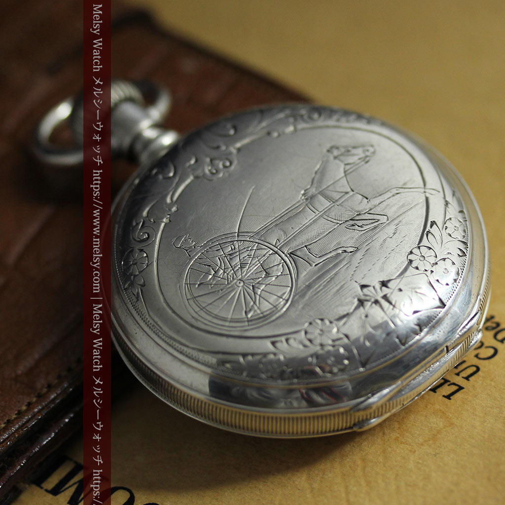 競走馬を走らせる紳士 ロンジンの銀無垢アンティーク懐中時計