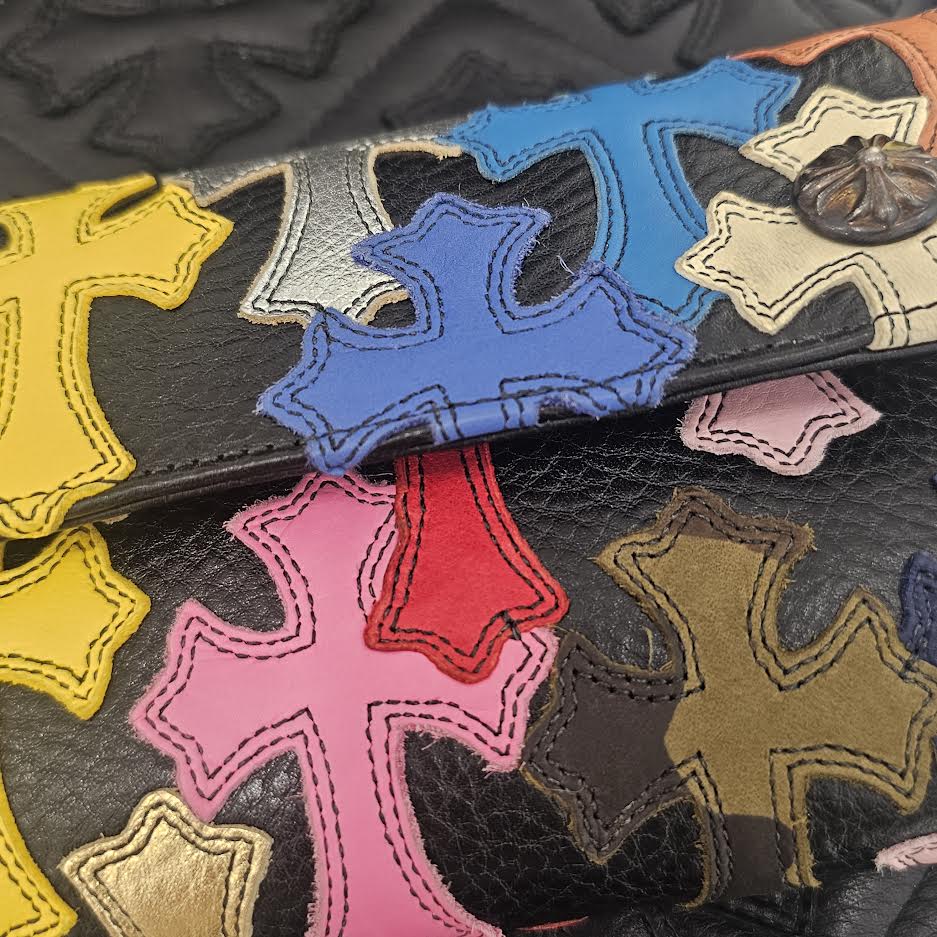 CHROME HEARTS Multi Color Leather Cross Patch Wave Wallet クロム