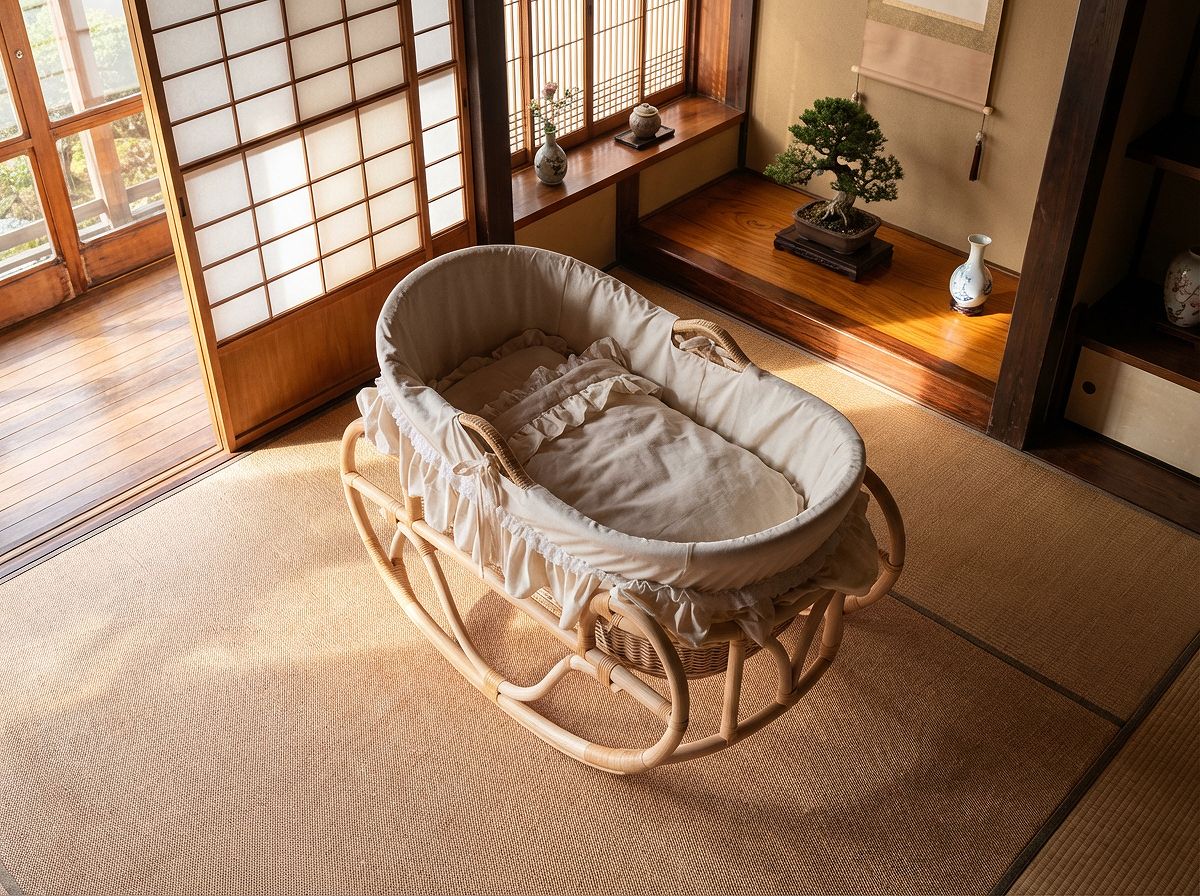 籐ゆりかご【マット/フリル付】｜BA-002 | ラタンゆりかご・ラタン