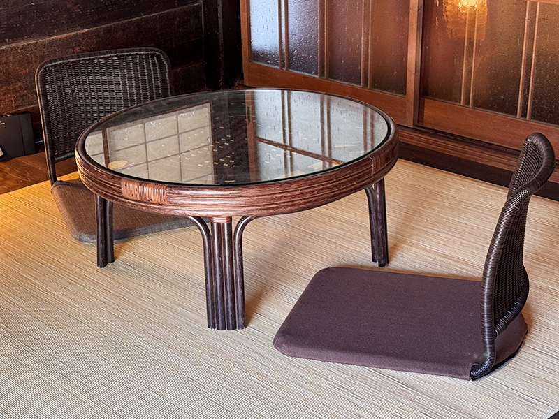 丸テーブルコタツ（薄型ヒーター付き）｜TA-025｜ラタンテーブル・籐座